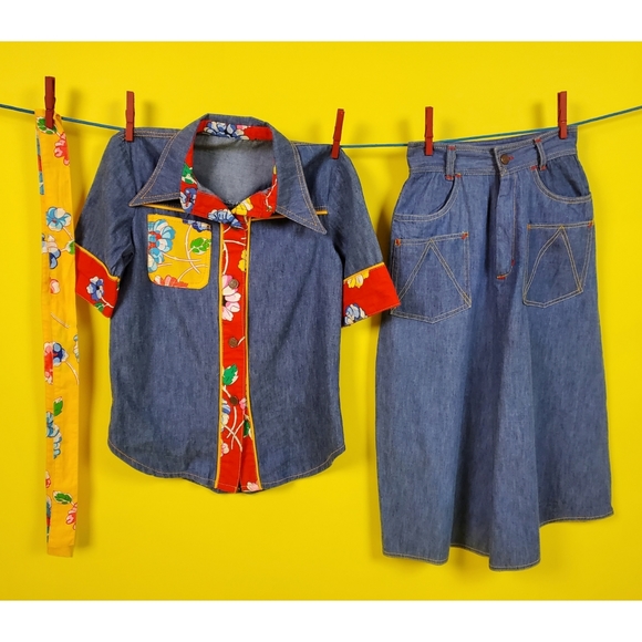 SOLD Vtg 70s skirt set - Picture 15 of 16